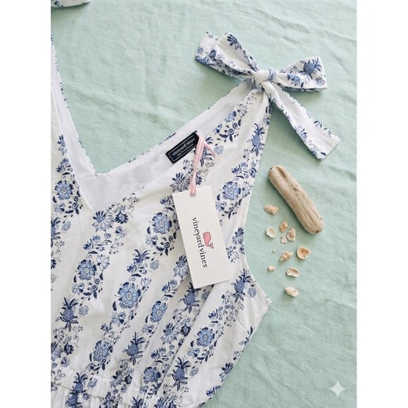 Vineyard Vines Dresses & Skirts - Vineyard Vines Bella Floral Poplin Ruffle Maxi Dress NWT White Blue XL